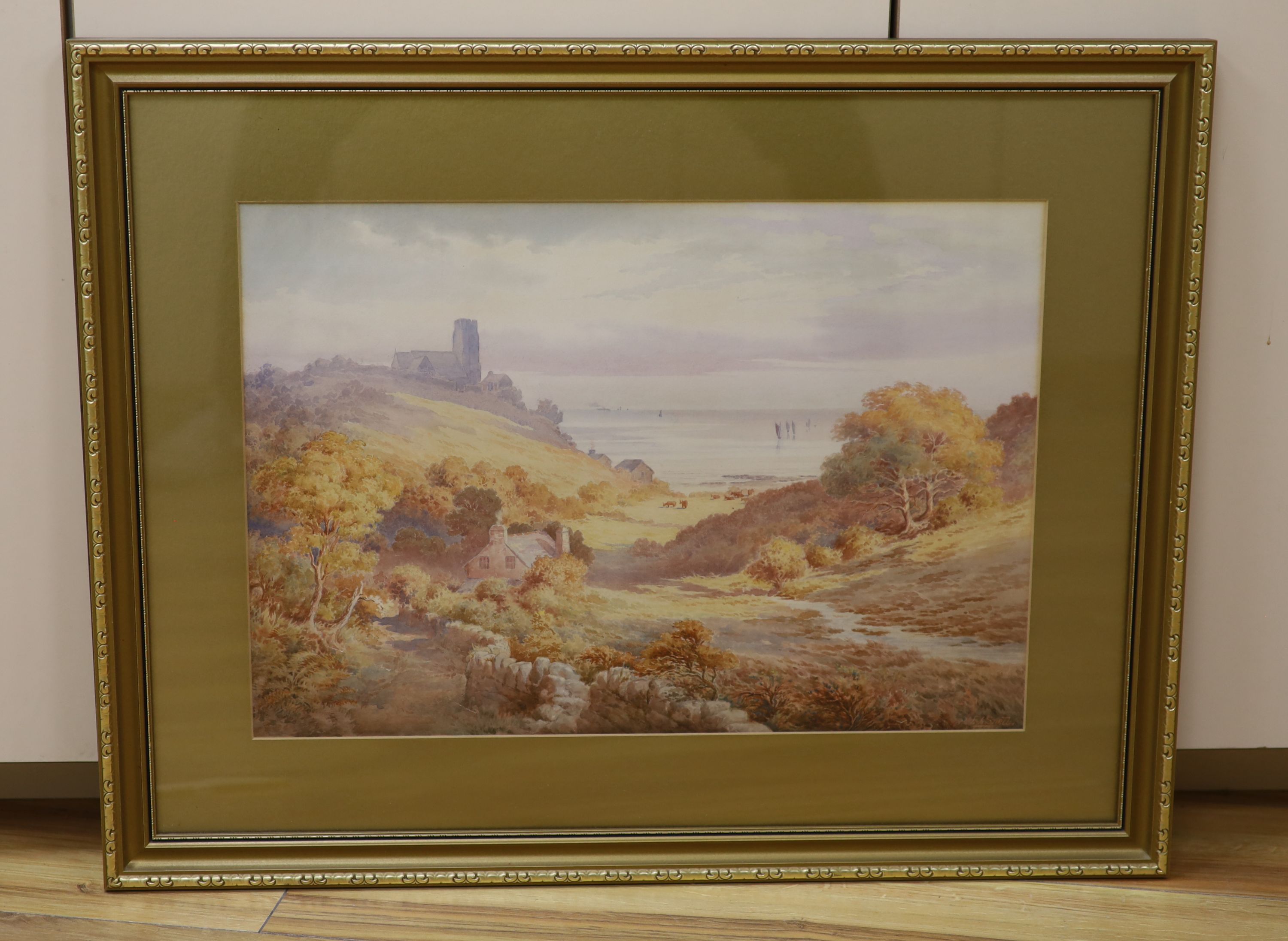 Frederick John Snell (1862-1935), watercolour, Wembury Church, signed, 34 x 50cm